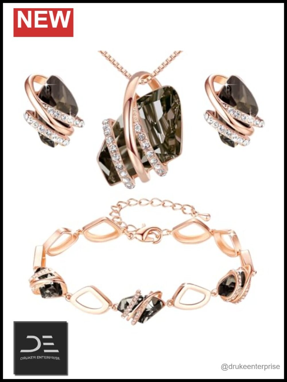 Crystal Necklace Stud Earrings Bracelet Jewelry Set Austrian Crystal Silver